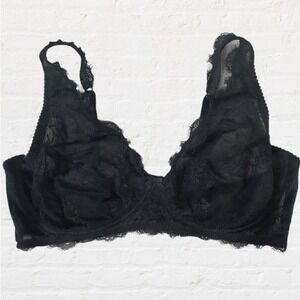Black Lace Full Coverage Bra XL Plus Size‎ Adjustable Straps
